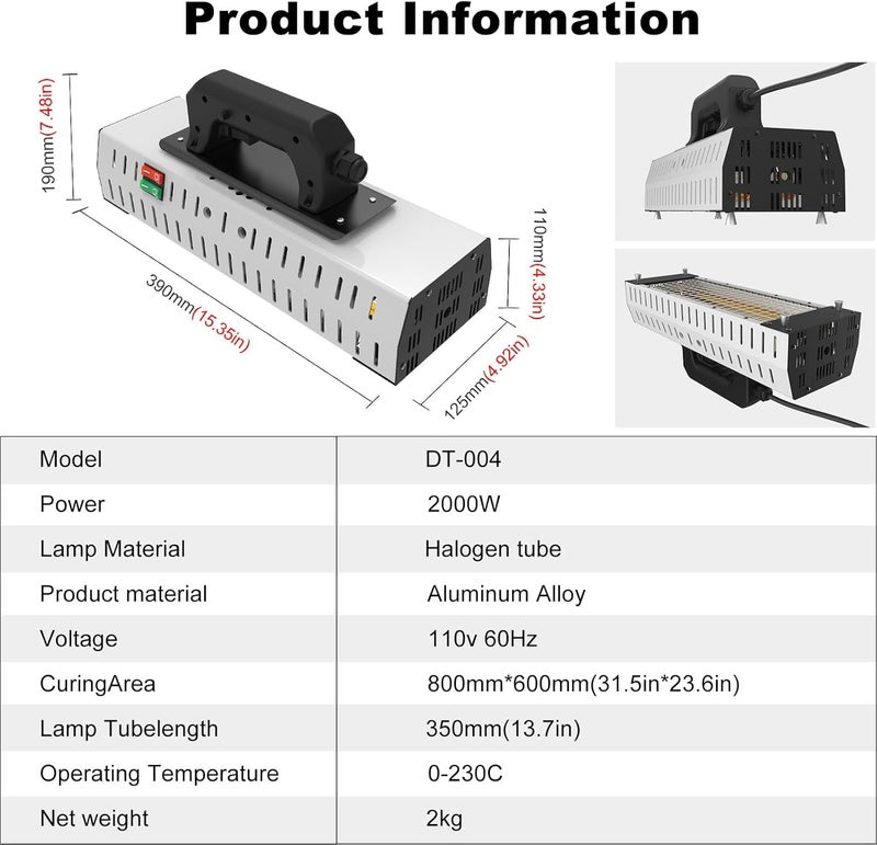 DATOUBOSS Infrared Paint Curing Lamp 2000W Paint Curing Lamp Heater Paint Dryer Lamp for Car Body Repair Paint Curing Systems 110V (DT-004) - Image 2